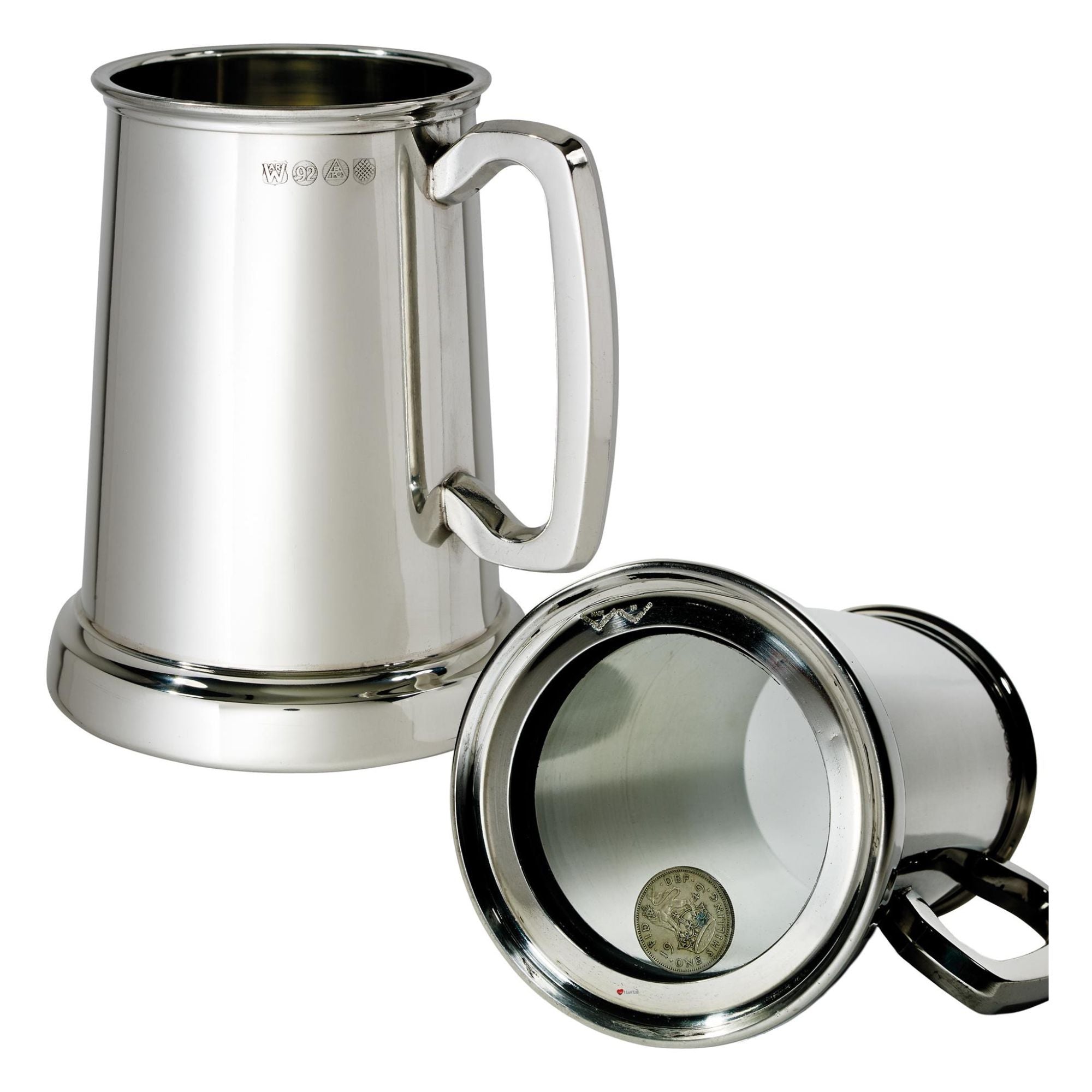 Pewter King's Shilling Tankard 1 Pint Plain with Feature Touchmark