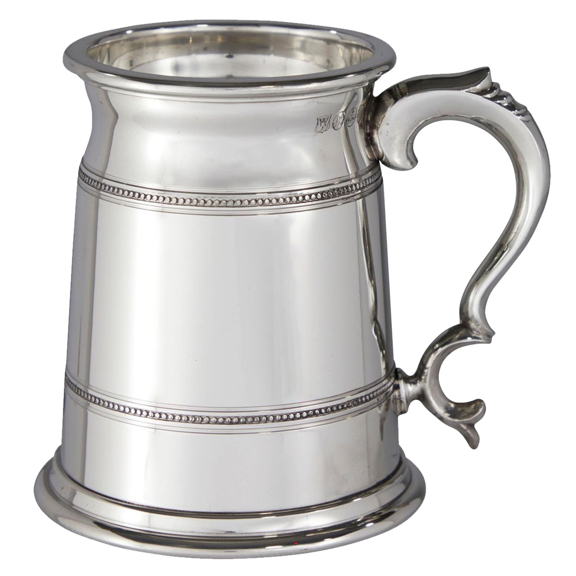 Pewter Heavy Tankard 1 Pint Old London Beaded Knurled Ring Perfect for Engraving