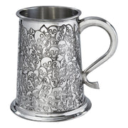 1 Pint Pewter Tankard Skull and Heart Design Swan Handle Perfect for Engraving