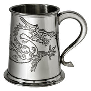 Pewter Tankard 1 Pint with Chinese Dragon and Swan Handle Perfect for Engraving