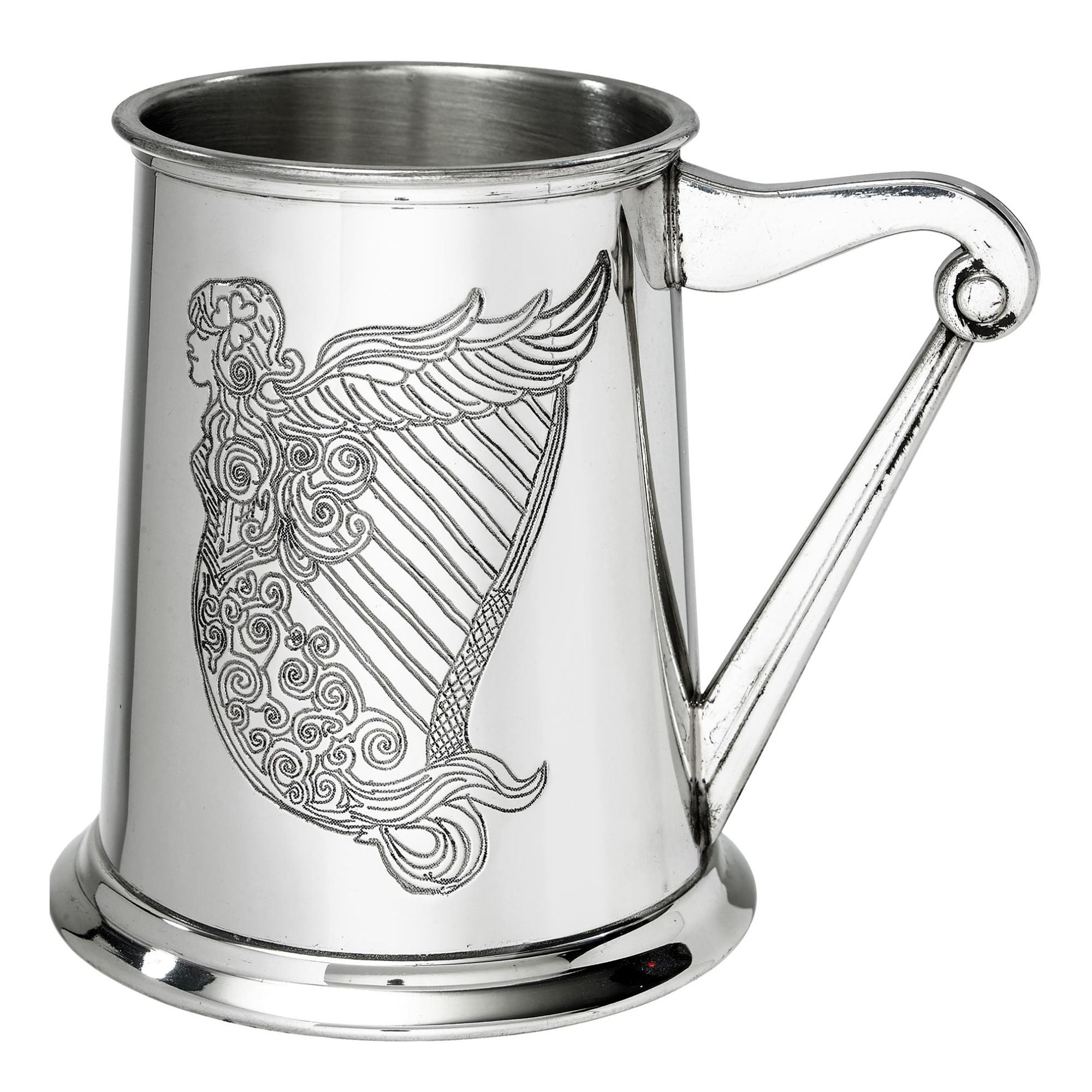 1 Pint Pewter Tankard Irish Harp Design and Harp Handle Perfect for Engraving