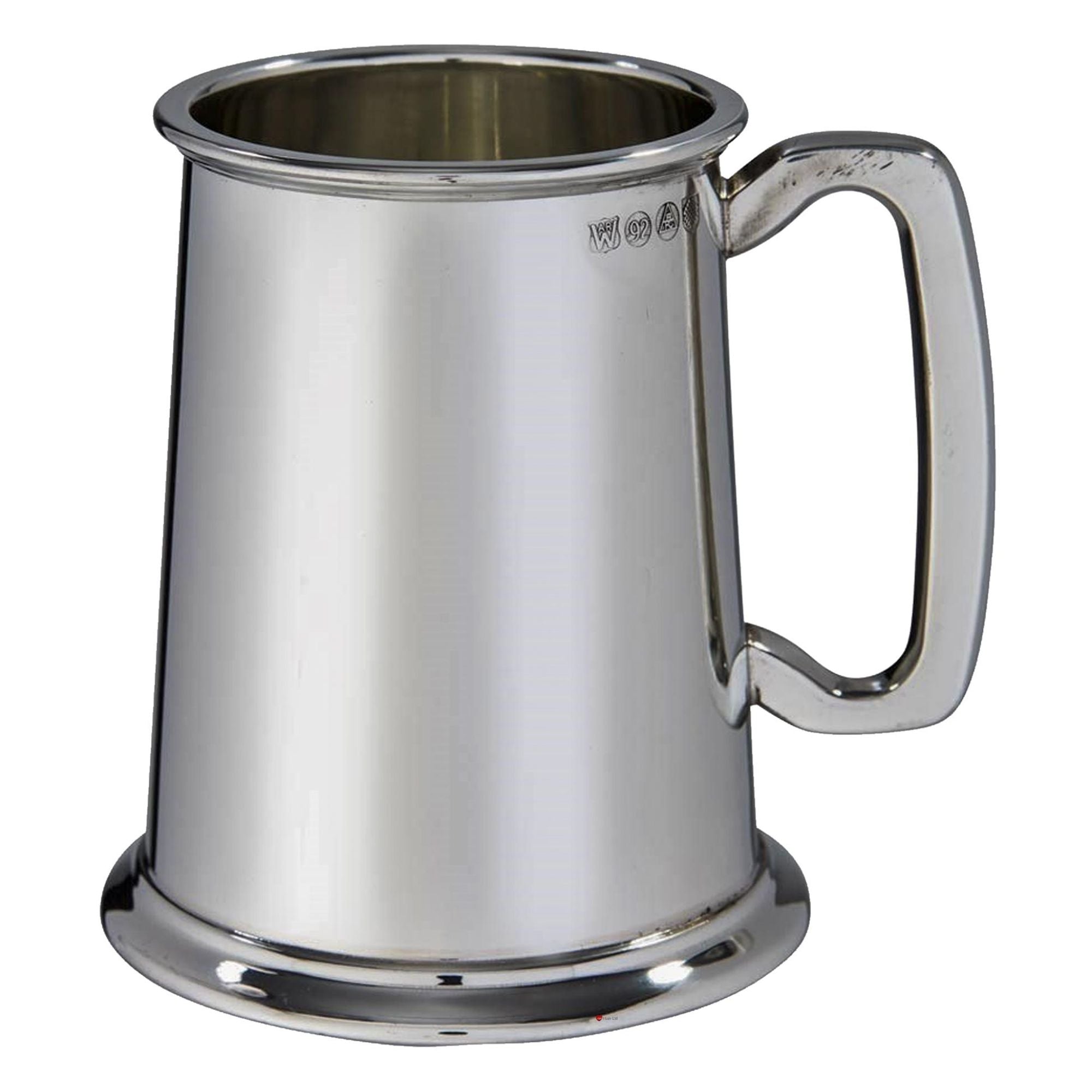 1 Pint Pewter Plain Tankard Square Handle and Glass Base Perfect for Engraving