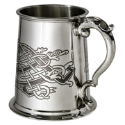 1 Pint Pewter Tankard with Celtic Birds Design Scroll Handle