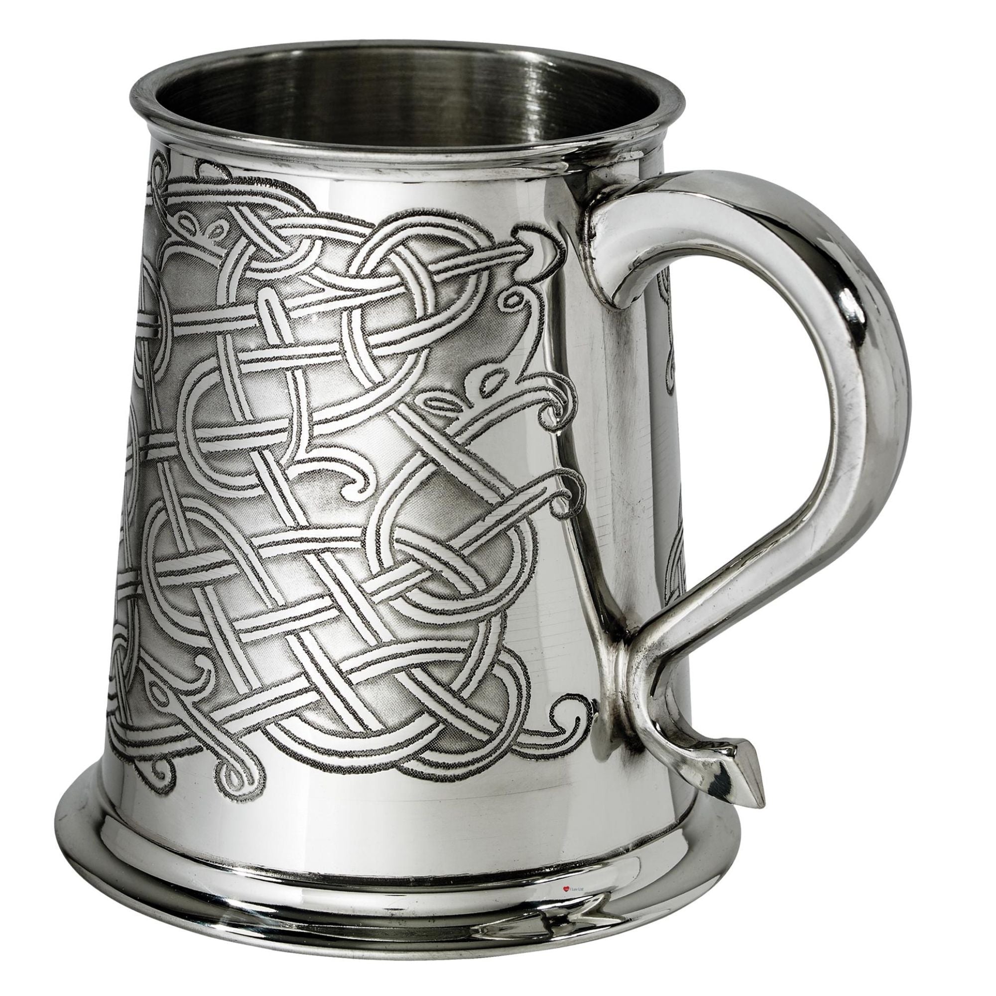 1 Pint Pewter Tankard with Celtic Knot Design Swan Handle
