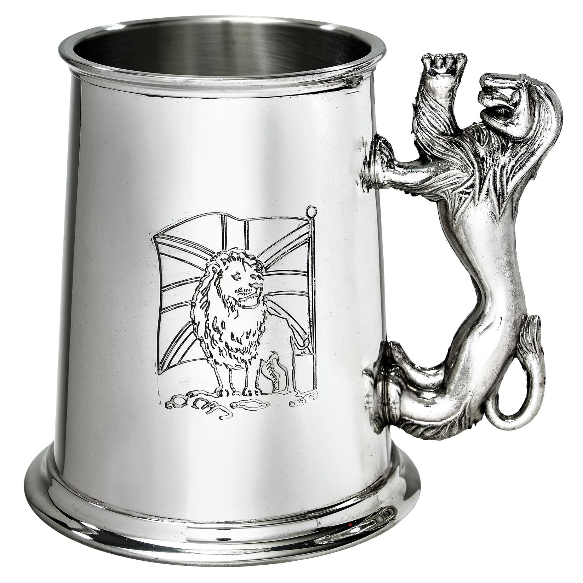 Pewter Tankard 1 Pint Union Jack and Lion Rampant Handle Perfect for Engraving