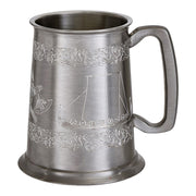 Pewter Tankard 1 Pint Viking Ship Design Antique Pewter Square Handle Pure Beer