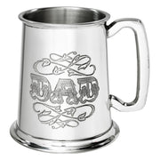 Pewter Tankard 1 Pint with DAD Ornately Embossed Perfect for Engraving
