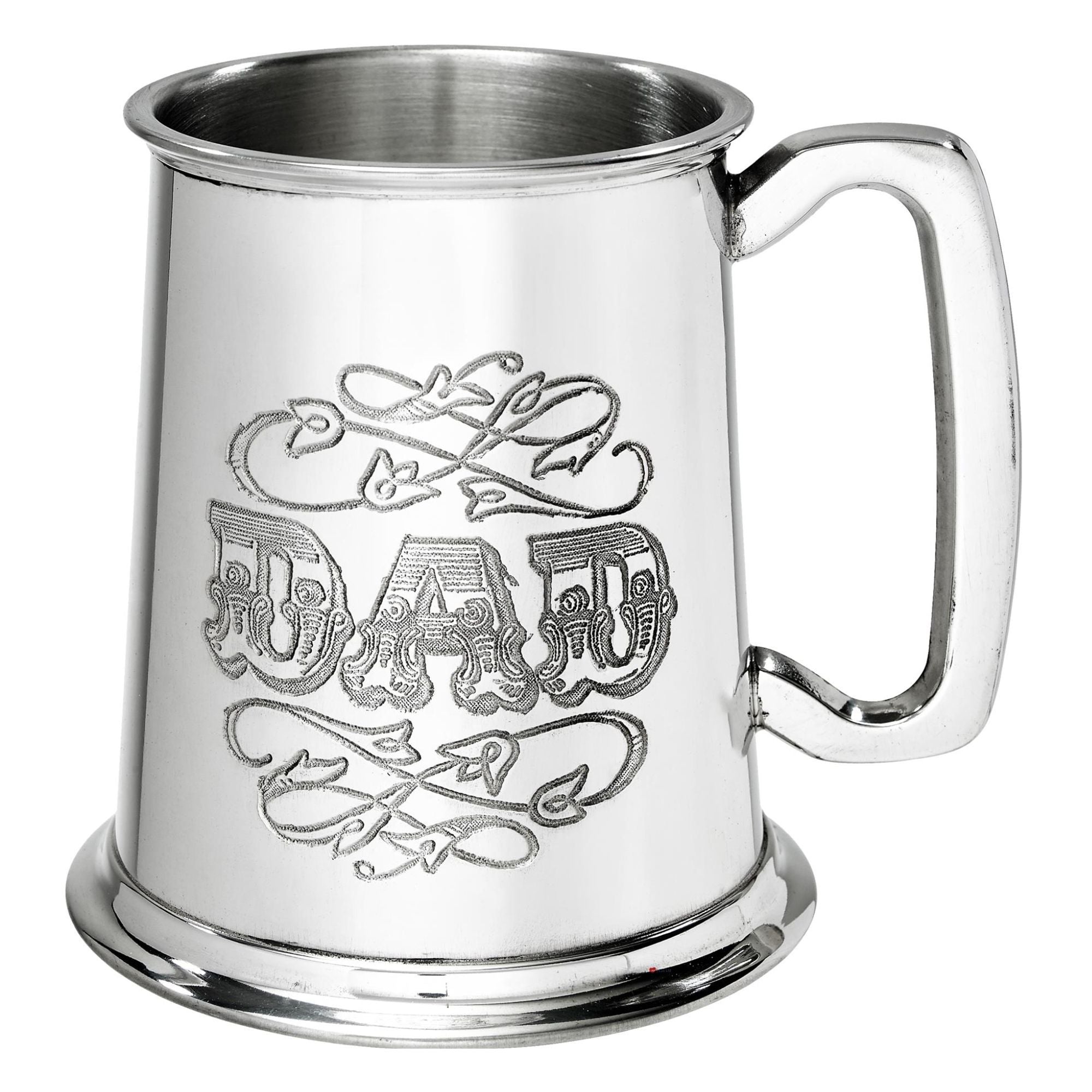 Pewter Tankard 1 Pint with DAD Ornately Embossed Perfect for Engraving