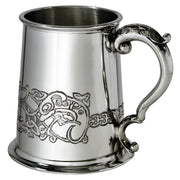 1 Pint Pewter Tankard with Celtic Dragon Design Scroll Handle
