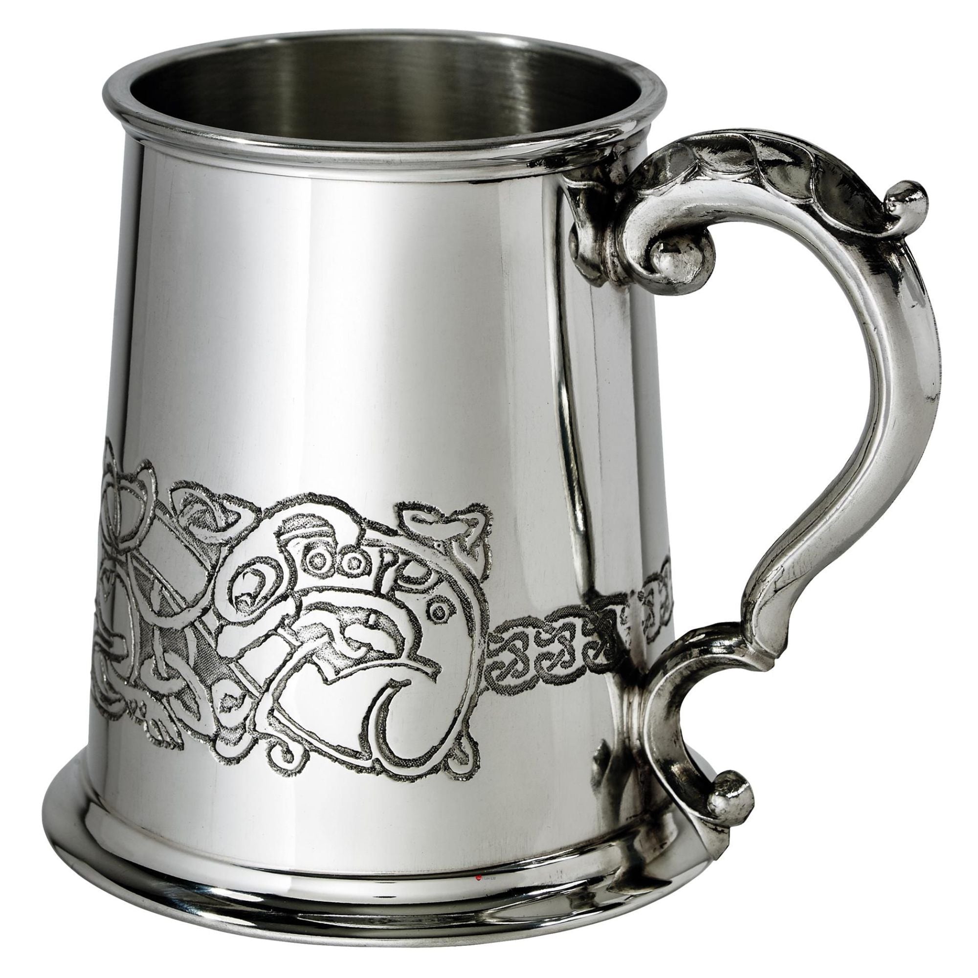 1 Pint Pewter Tankard with Celtic Dragon Design Scroll Handle