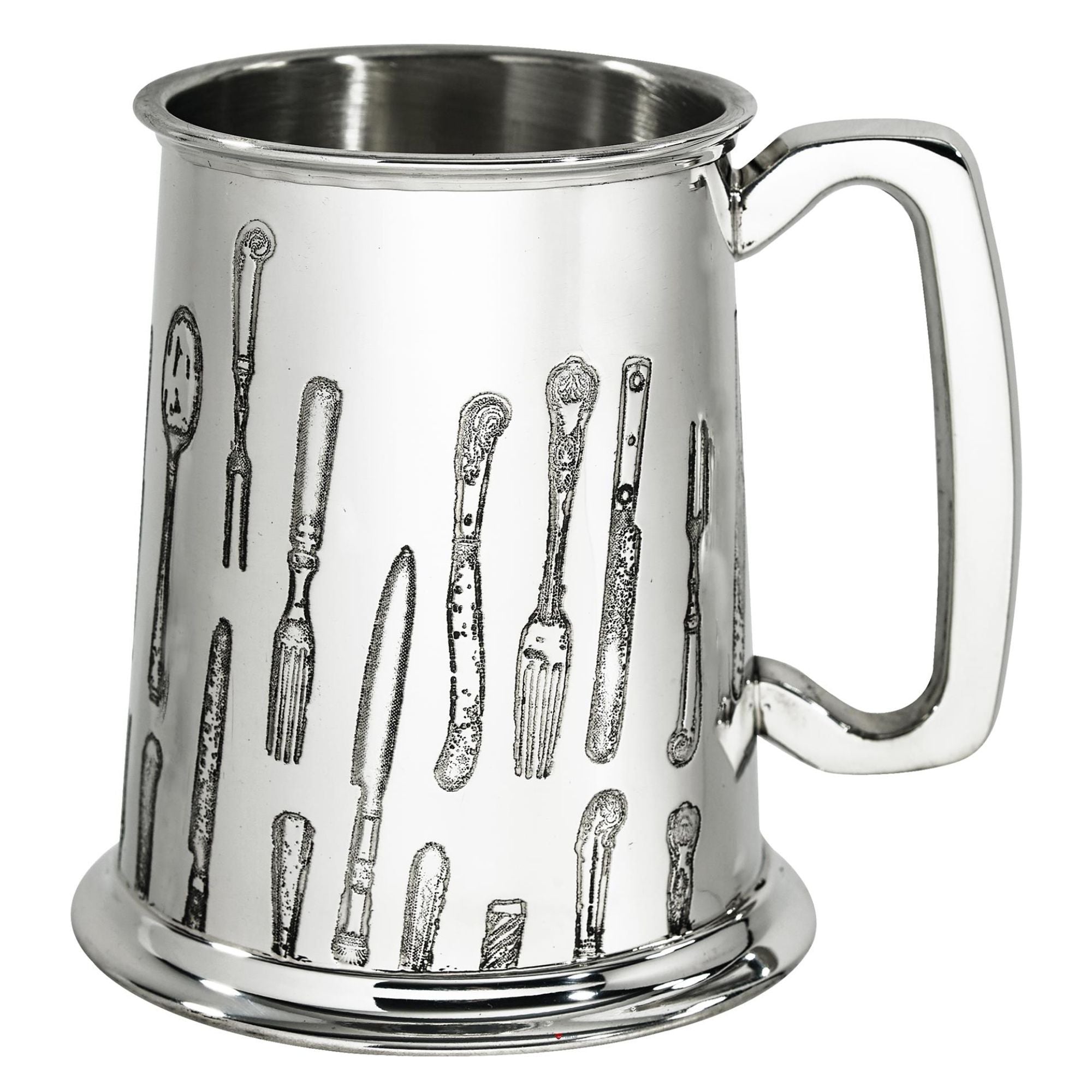 1 Pint Pewter Tankard with Knife, Fork, Spoon Design Handle Pure Gauge Beer