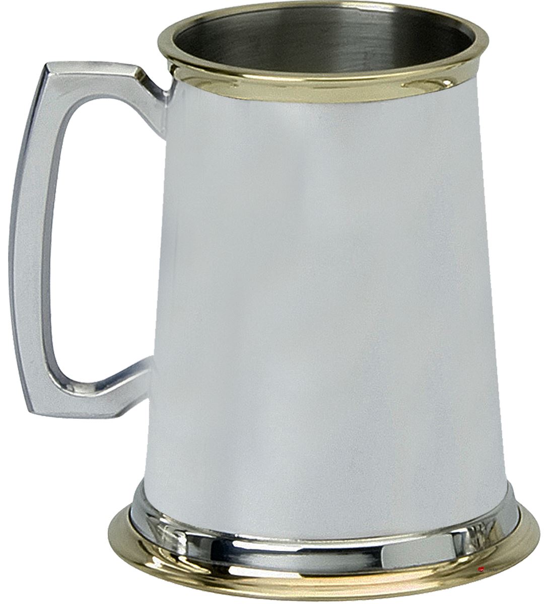 Pewter Tankard Handmade Brass Rimmed Plain Polished 1pt Engraving Glass Base