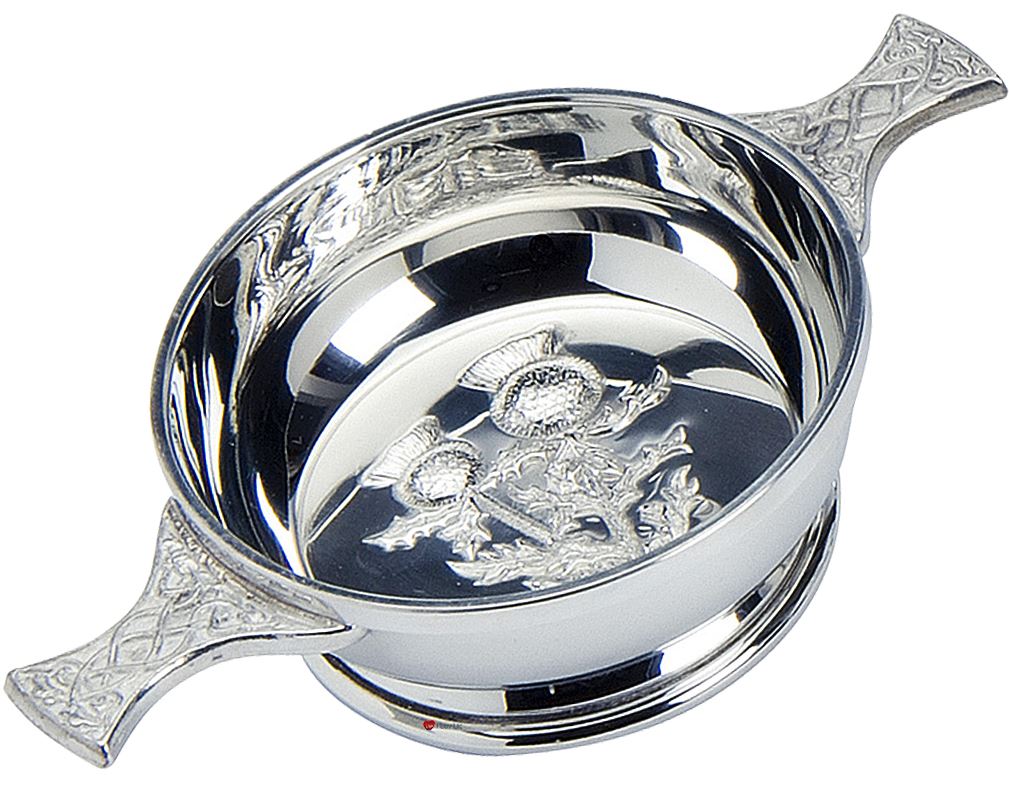 Scottish Quaich Pewter Embossed Thistle Celtic Handles 4" Cup of Friendship