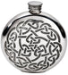 Round Pewter 6oz Flask Celtic Knot Design Polished Screw Perfect for Engraving