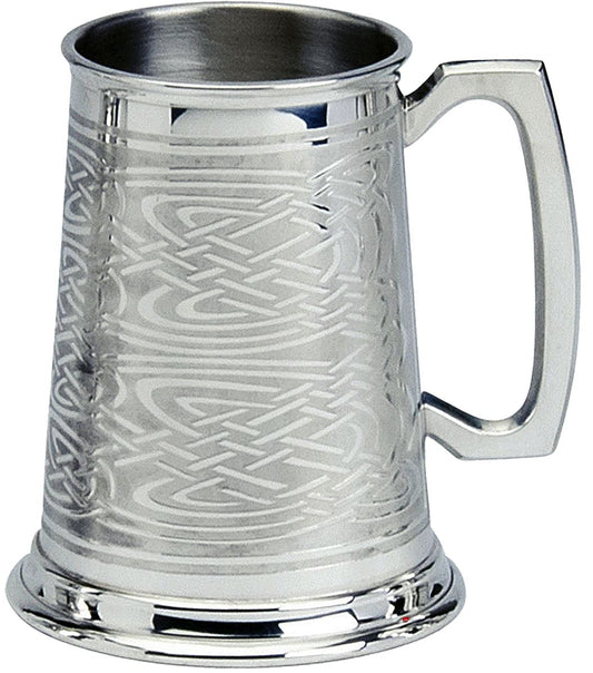 Pewter Tankard Traditional Full-Cover Celtic Knot Design 1pt