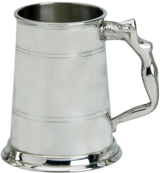 Pewter Tankard Handmade 1pt Double Band Nymph Woman Handle Engravable