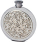 4oz Round Hip Flask With Embossed Flower and Leaf Design Made From Pewter