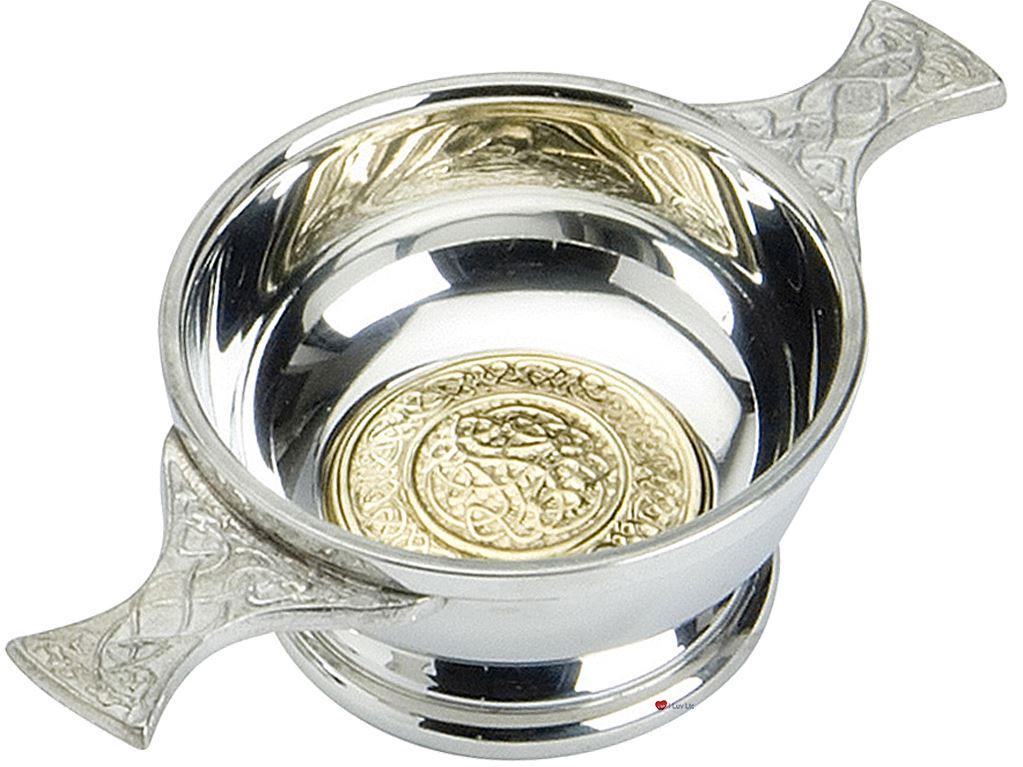 Scottish Quaich Celtic Brass Insert Handle 2" 4" Pewter Bowls Cups of Friendship