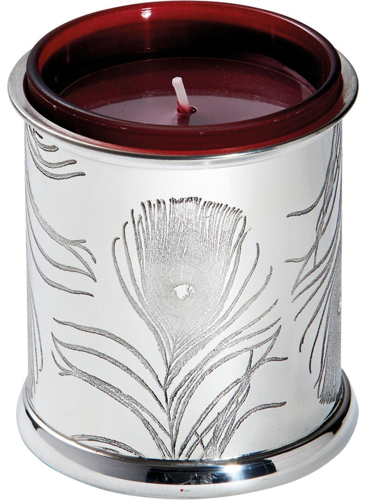 Pewter Candle Votive Holder Peacock Feather with Candle Perfect for Engraving