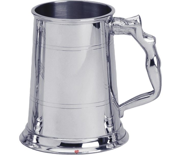 Pewter Tankard Handmade 1pt Double Band Nymph Woman Handle Engravable