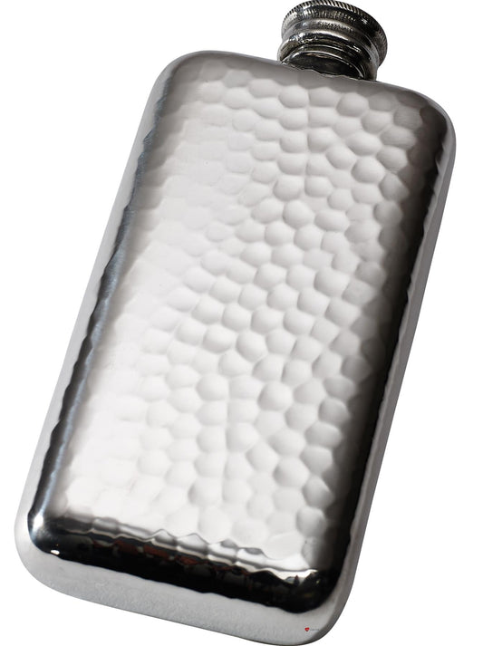 3oz Pocket Flask Pewter Embossed with Hammered Pattern Polished Screw Top