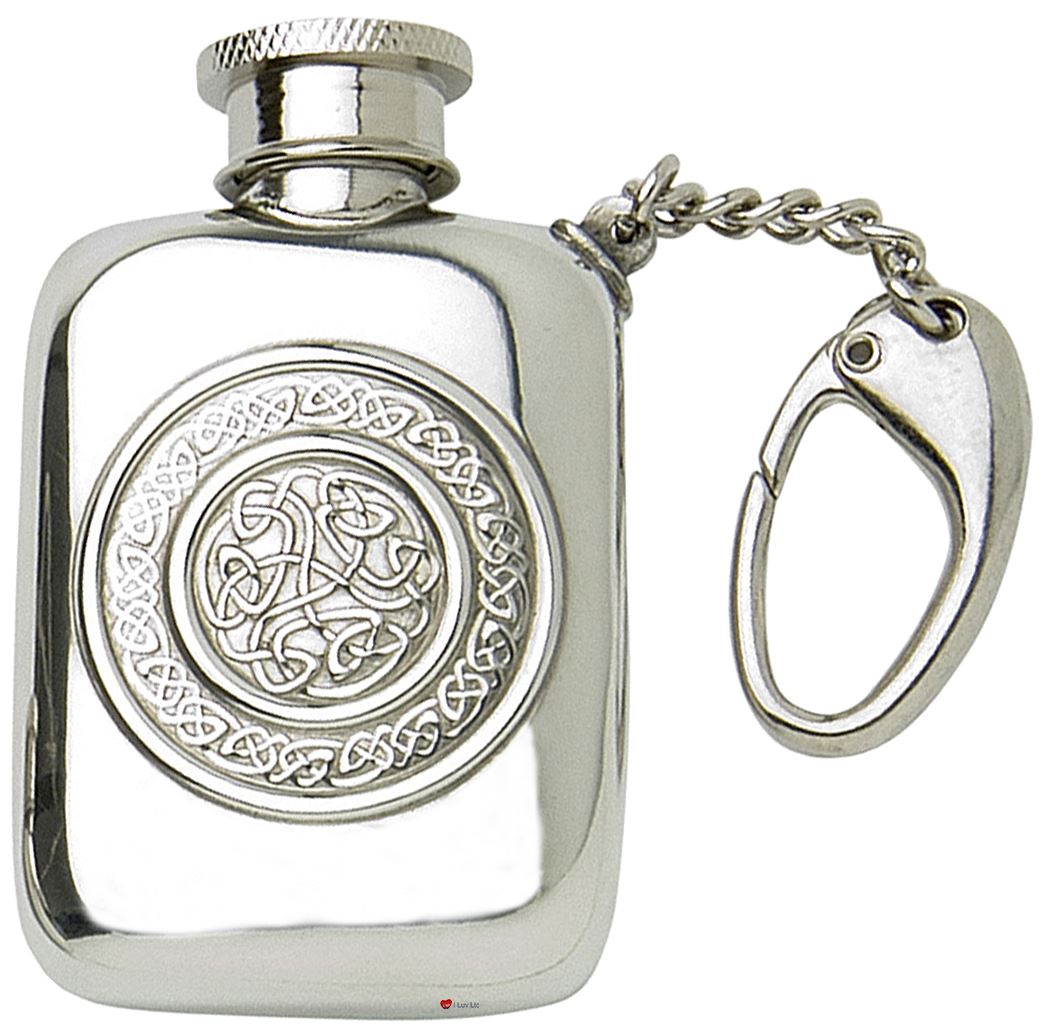 Small Hip Flask Keyring With Circular Celtic Design Screw Top 1.5oz Great Gift