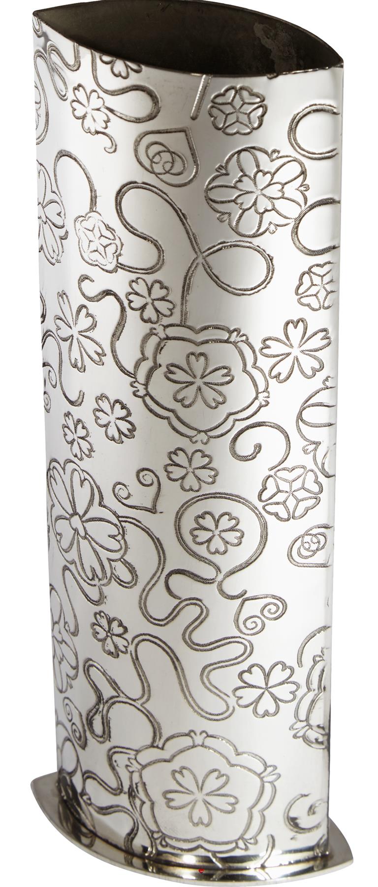 Large 10 inch Pewter Vase Embossed all over with Yorkshire Rose Pattern