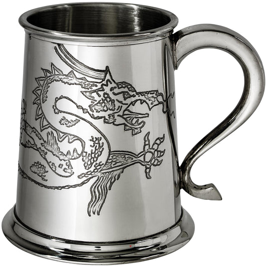 Pewter Tankard 1 Pint with Chinese Dragon and Swan Handle Perfect for Engraving