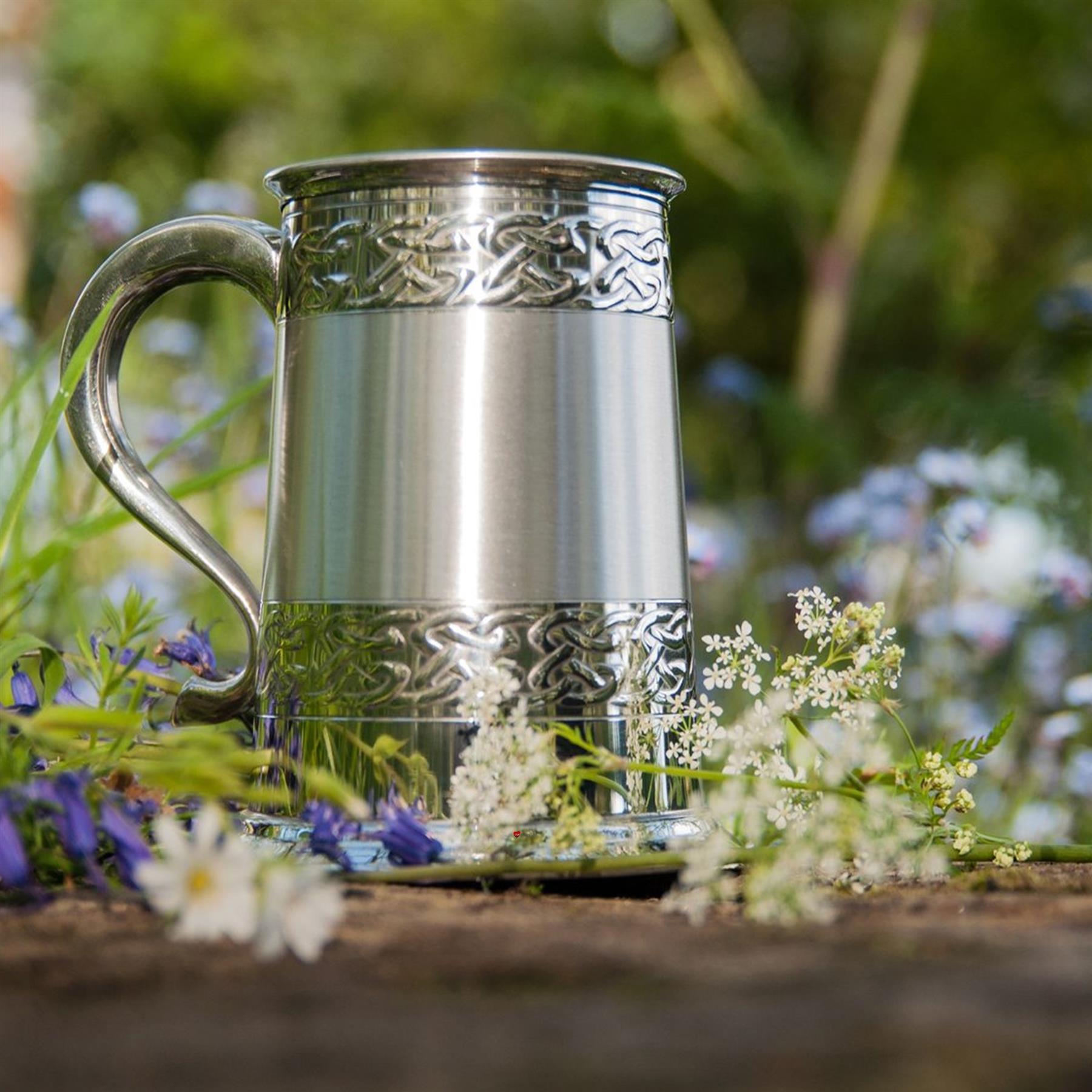 1 Pint Pewter Tankard With Satin Band and Celtic Band Design