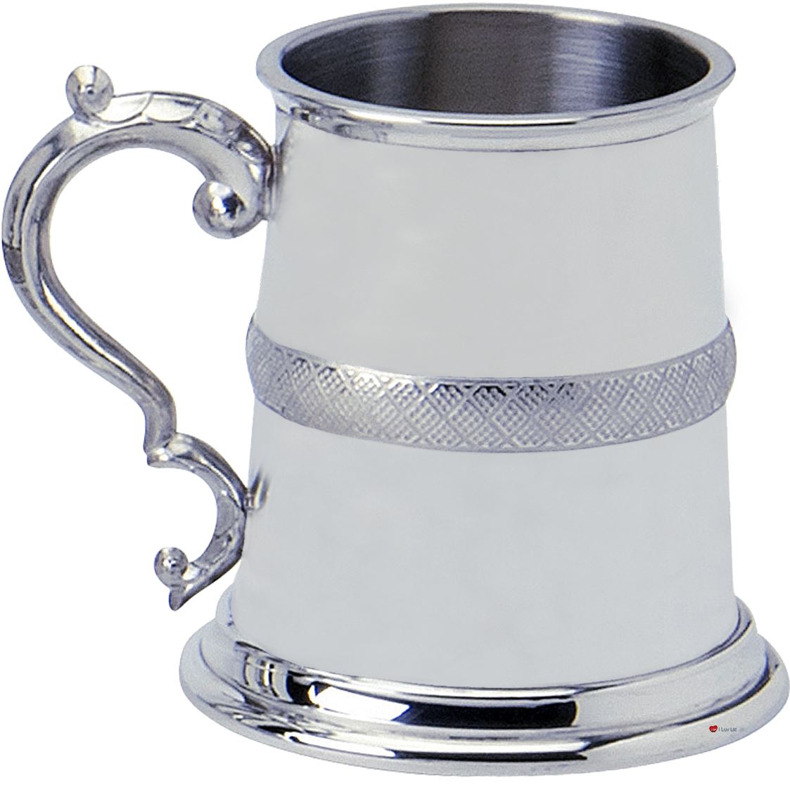 Pewter Tankard Handmade Embossed English Band Polished Half pt Ornate Engravable