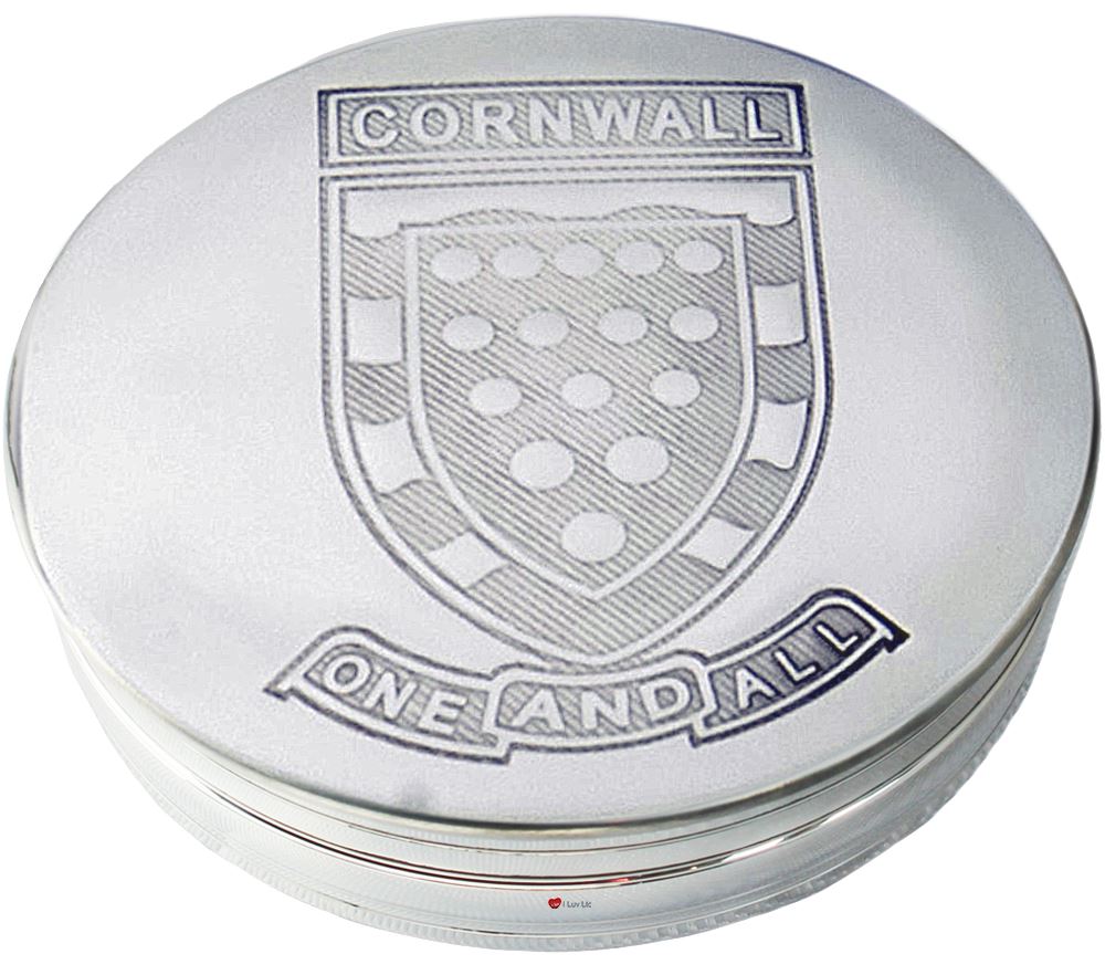 Cornwall National Crest and Motto on Lid 90mm Large Pewter Trinket Box