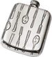 Pocket Hip Flask 4oz in Pewter Embossed with Knife, Fork and Spoon Pattern