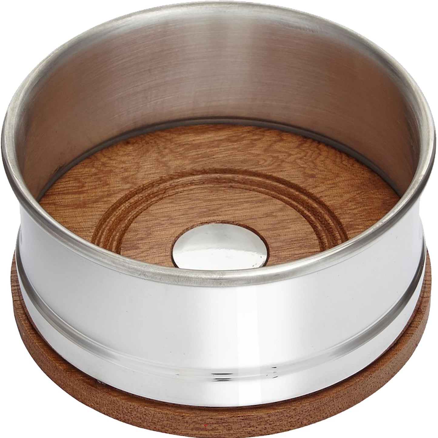 Wood and Pewter Bottle Coaster 120mm Large Hand Turned Wooden Base Spun Collar