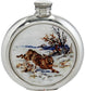 Round 6oz Pewter Hip Flask with Unique Colour Picture Hare Bright Polished Screw