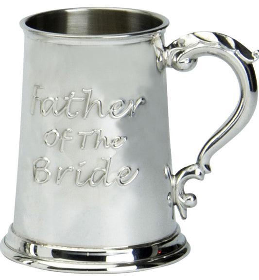 Mens Pewter Tankard with Father of the Bride Embossed Design Ideal Gift 1 Pint