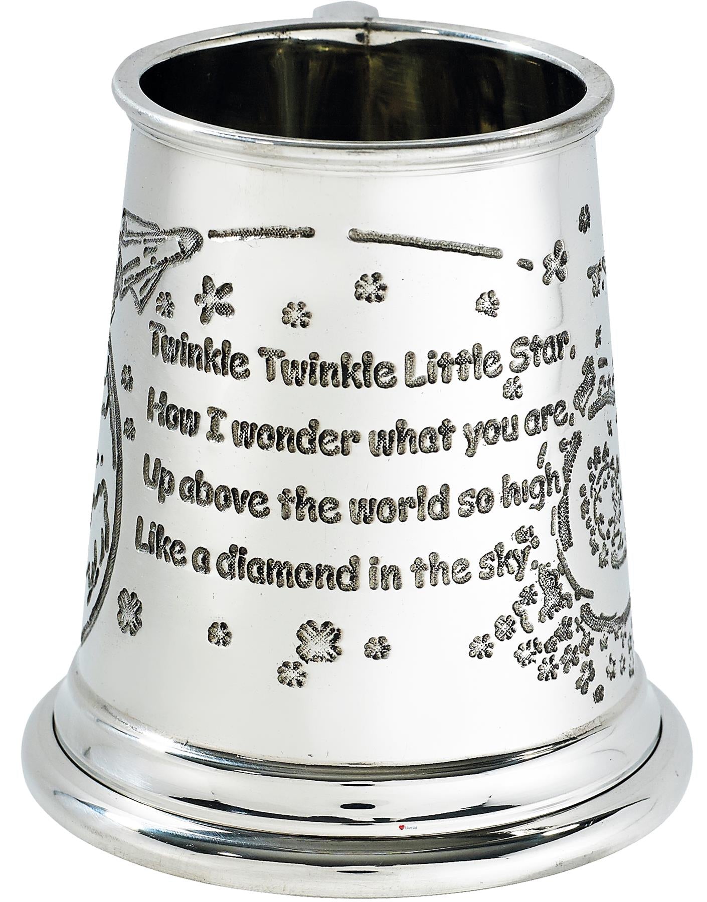 Quarter Pint Twinkle Little Star Christening Gift Pewter Tankard Scroll Handle