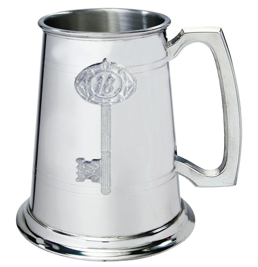 18th Birthday key 1pt Pewter Tankard Plain With Embossed Key Can Be Engraved