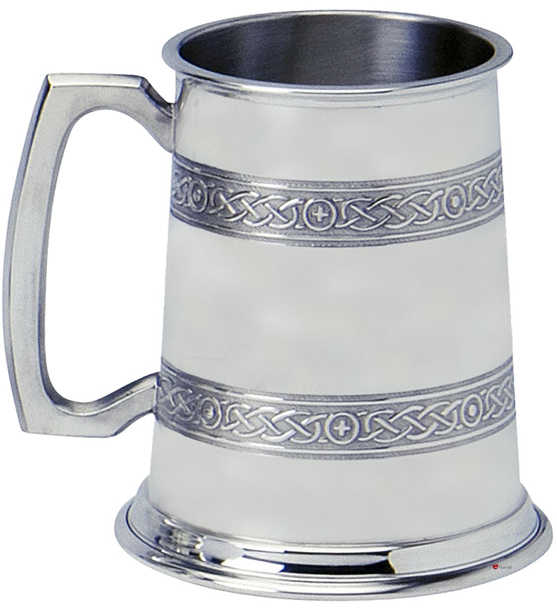 Pewter Tankard Handmade Double Celtic Band Polished Finish 1pt Engravable