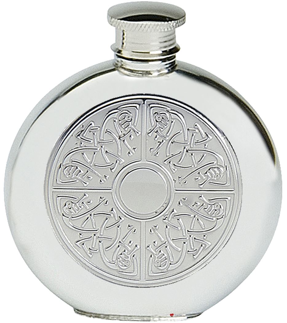 Pewter Sporran Flask Celtic Quad Design 6oz Screw Top Pewter Ideal For Sporrans