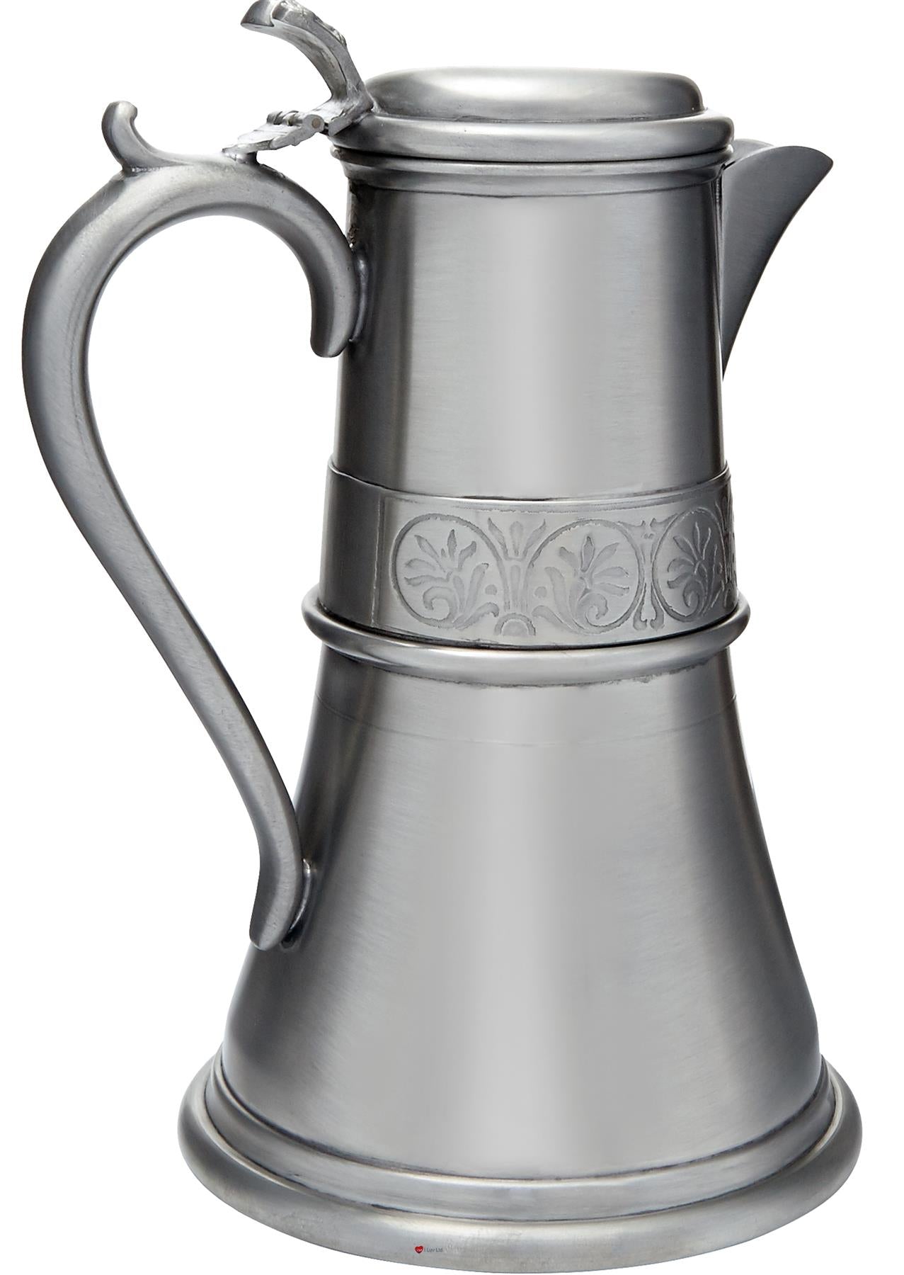 Pewter Medieval Lidded Flagon 1.5 Pint Period Decorated in Antique Finish