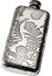 3oz Pewter Pocket Flask Embossed Design Peacock Feathers Polished Screw Top