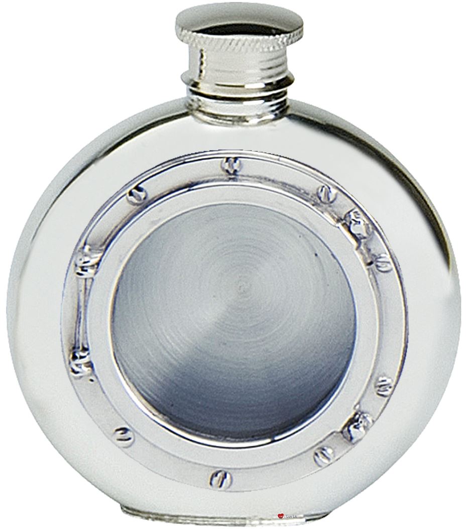 6oz Liquor Hip Flask Round with Clear Glass Ship s Porthole Insert