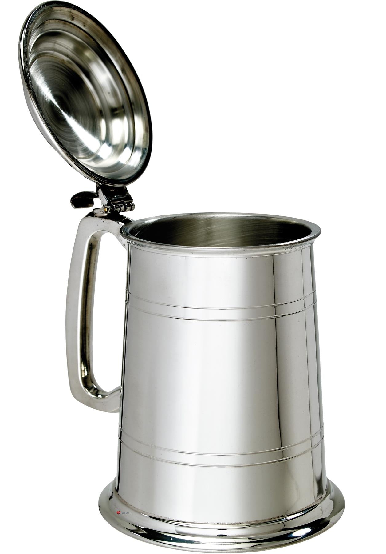 Pewter Lidded Tankard 1 Pint Plain Double Lines Square Perfect for Engraving