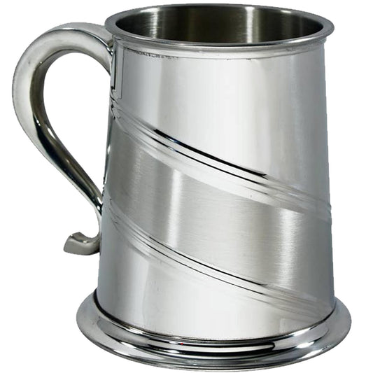 Pewter Tankard 1 Pint Lined Diagonal Satin Swan Handle Perfect for Engraving