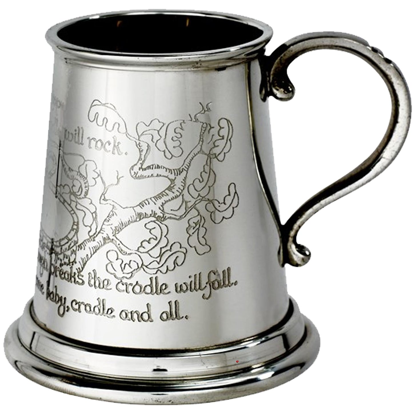 Quarter Pint Mug Rock A Bye Baby Christening Gift Pewter Tankard Scroll Handle