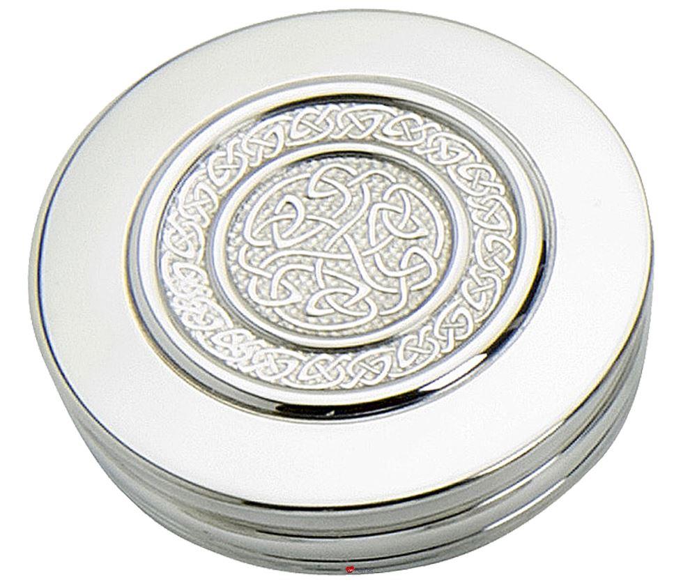 Trinket Boxes Pewter Round with Celtic Scroll Insert on Lid 90mm 50mm