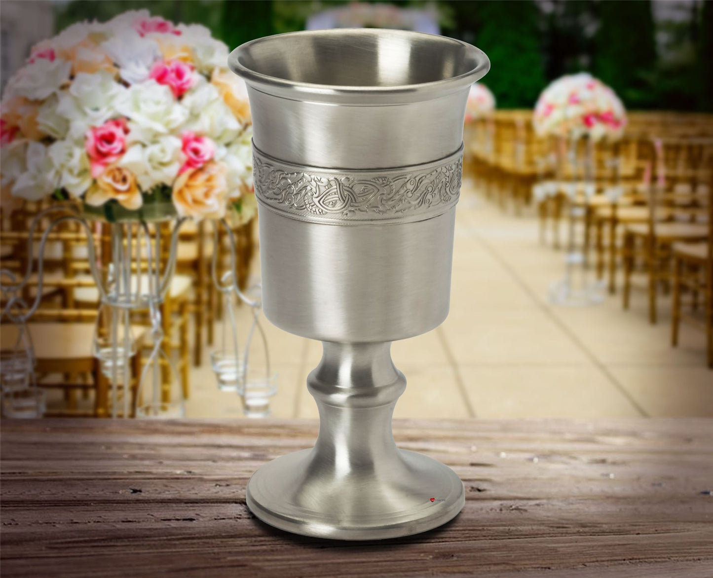 370ml Satin Finish Pewter Chalice With Celtic Dragon Design Banding Great Gift