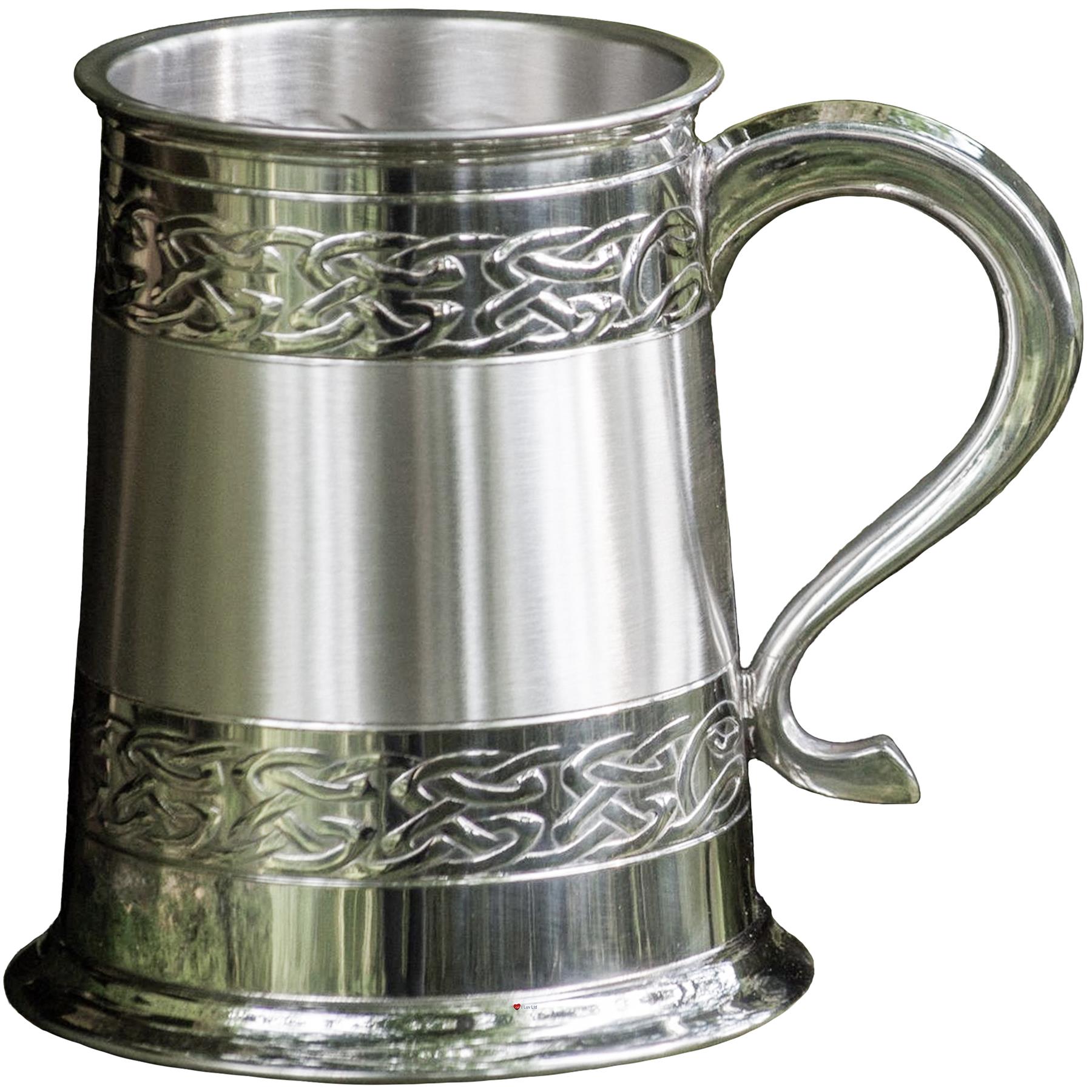 1 Pint Pewter Tankard With Satin Band and Celtic Band Design
