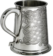 1 Pint Pewter Tankard with Celtic Knot Design Swan Handle