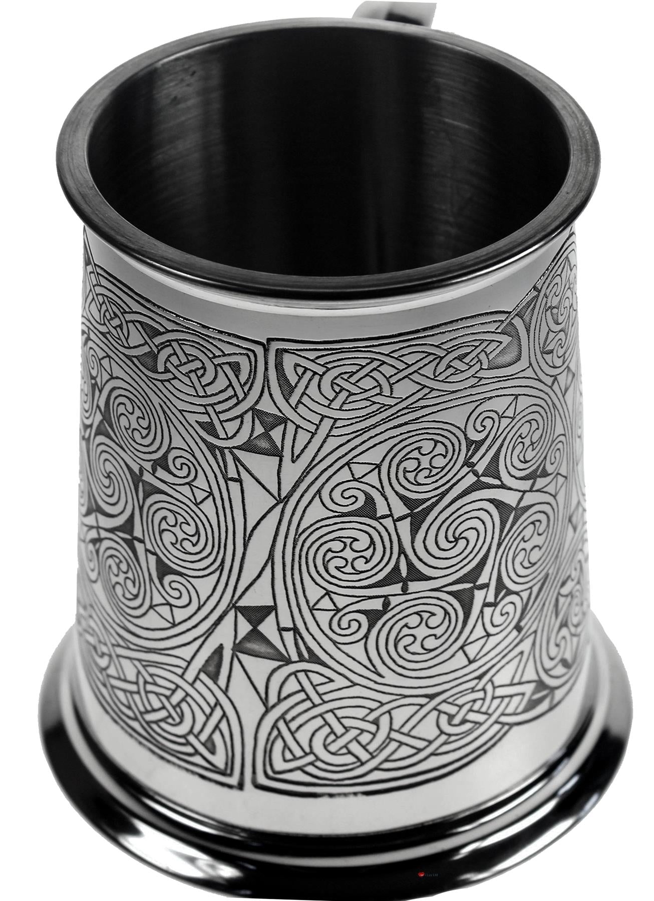 1 Pint Pewter Tankard with Celtic Spirals Design Swan Handle